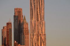 06-2 New York Financial District 30 Park Place, Woolworth Building, New York by Gehry At Sunrise From Brooklyn Heights.jpg